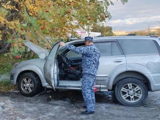 Сотрудники Росгвардии потушили загоревшийся автомобиль в Североморске